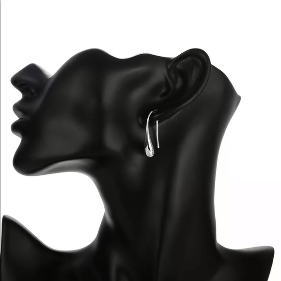 18K White Gold Plated Drop Dangle Hook Earrings 1” - Picture 3 of 3